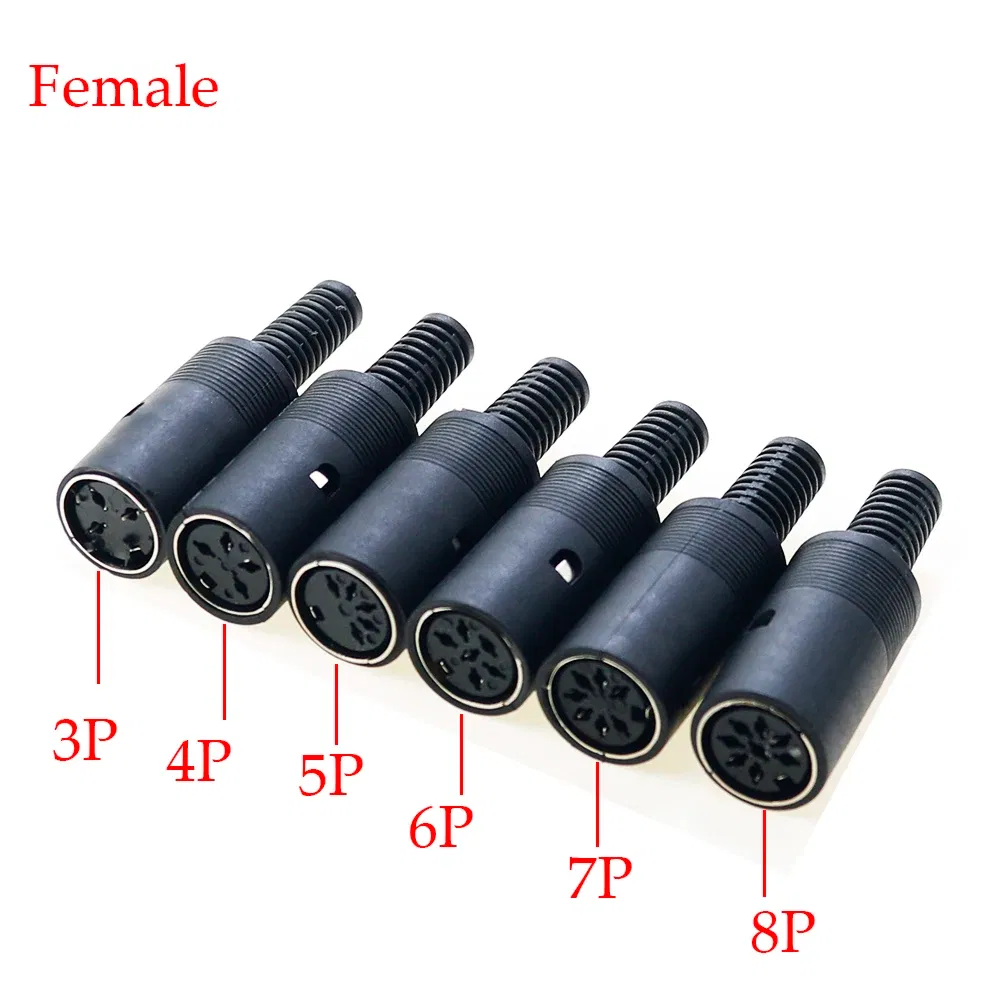 Color: WHITE - 5pcs 3P 4P 5P 6P 7P 8Pin DIN Male/Female Plug Jack with Plastic Handle Keyboard Cable Connector Adapter PS2