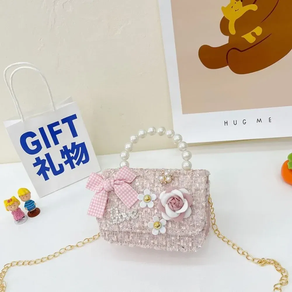 Color: GRAY - New Children's Fashion Little Fragrant Wind Elsa Princess Bag Little Girl Pearl Handheld Crossbody Bag Net  Red envelope