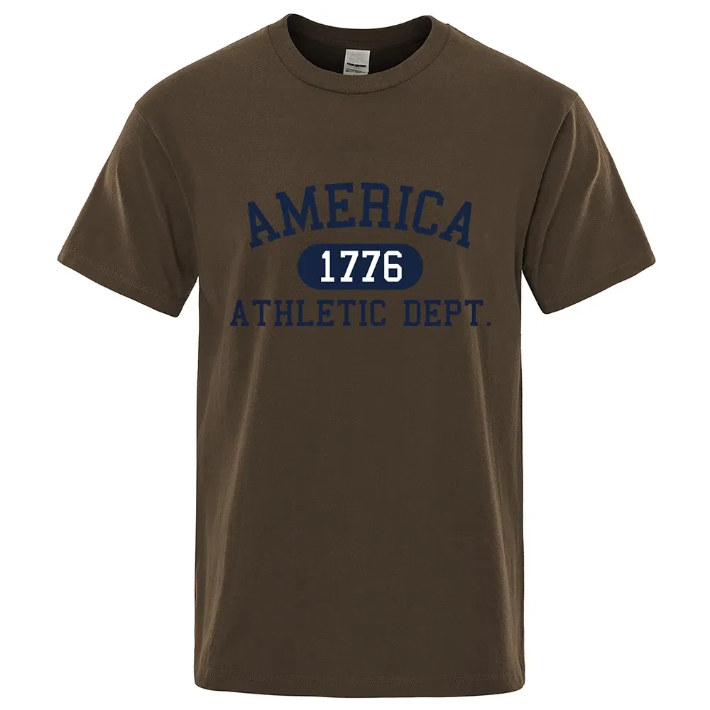 Color: Blue, Size: S - America 1776 Athletic Dept Letter Tshirt Man Fashion Tee Clothes Summer Luxury T-Shirt Hip Hop Breathable Cotton Tee Clothes