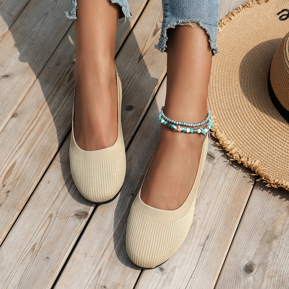 Color: Clear, Shoe Size: 42 - Elastic Knitting Flats Slip on Shoes for Women 2024 Summer Breathable Soft Loafers Woman Lightweight Casual Shoes Mom Moccasins
