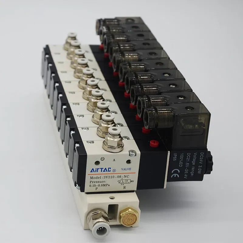 Color: Sky Blue, Specification: 1/4" - 3V210-08 Manifold Station Solenoid Valve  3 port 2 position Multi-way Combination DC12V 24V AC220V With Fitting Solenoid Valves