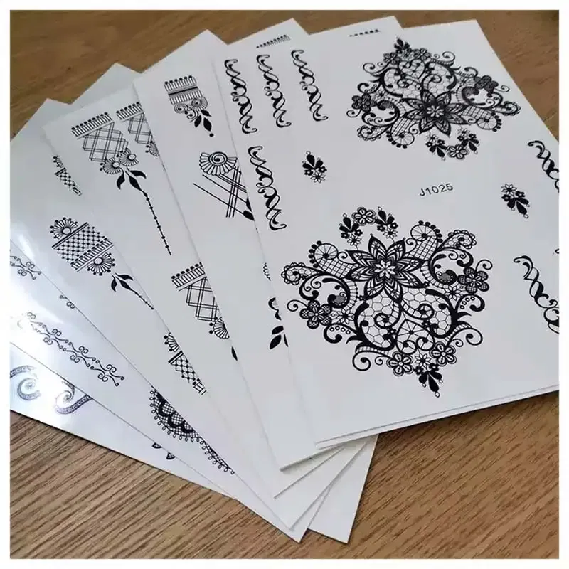 Color: NUDE, Ships From: CHINA - Black Henna Temporary Tattoos for Women Lace Flower Mehndi Sticker for Hand Fake Henna Tattoo Sticker Body Art Hena Tatoo
