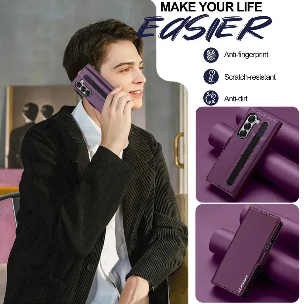 Color: Brown, Compatibility by Model: Galaxy Z Fold3 5G - Premium Leather Phone Case for Samsung Galaxy Z Fold 7 6 5 4 3 Fold6 Fold5 Fold4 5G with Pen Holder Wallet Flip Phone Cover