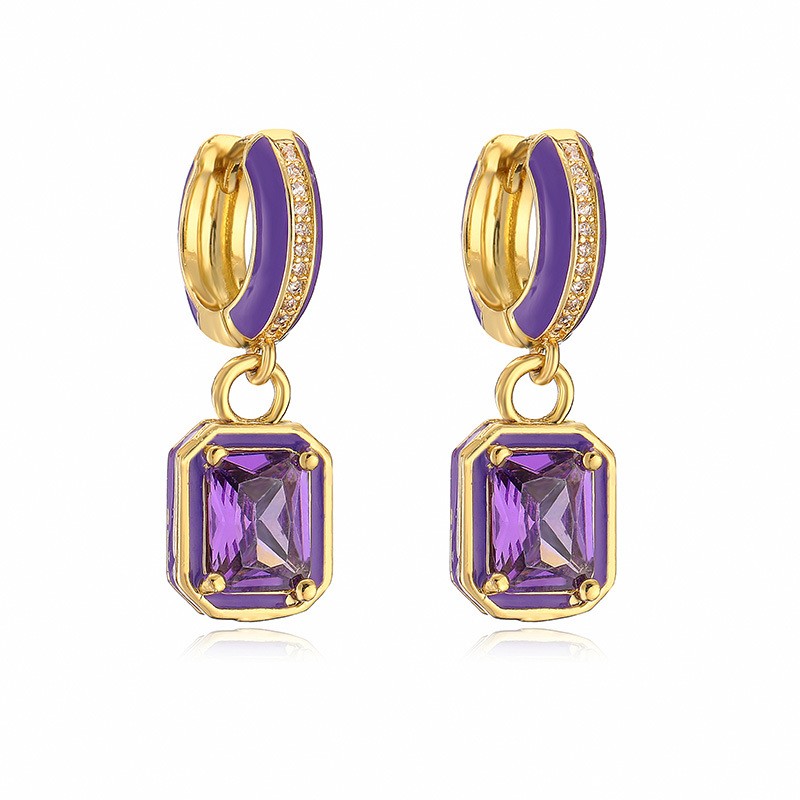 Sweet Colorful Drop Oil Copper Inlaid Color Diamond Cube Sugar Earrings