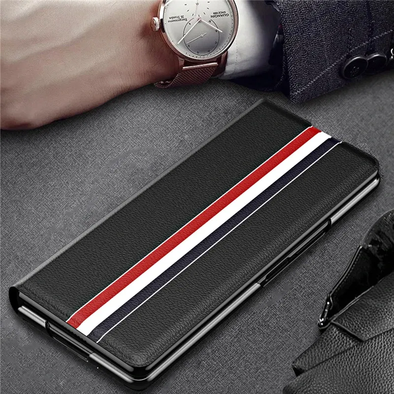 Color: Red, Material: ABS - Leather Wallet Function Case for Samsung Galaxy Z Fold 6 5 3 2 fold6 fold5 Fold4 Fold 4 5G Fold3 Fold2 Full Protection Bag Cover
