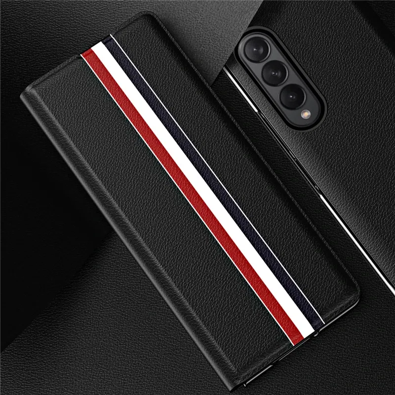 Color: Red, Material: ABS - Leather Wallet Function Case for Samsung Galaxy Z Fold 6 5 3 2 fold6 fold5 Fold4 Fold 4 5G Fold3 Fold2 Full Protection Bag Cover