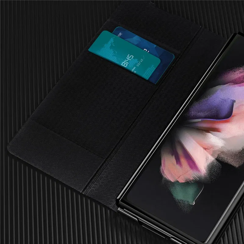 Color: Red, Material: ABS - Leather Wallet Function Case for Samsung Galaxy Z Fold 6 5 3 2 fold6 fold5 Fold4 Fold 4 5G Fold3 Fold2 Full Protection Bag Cover