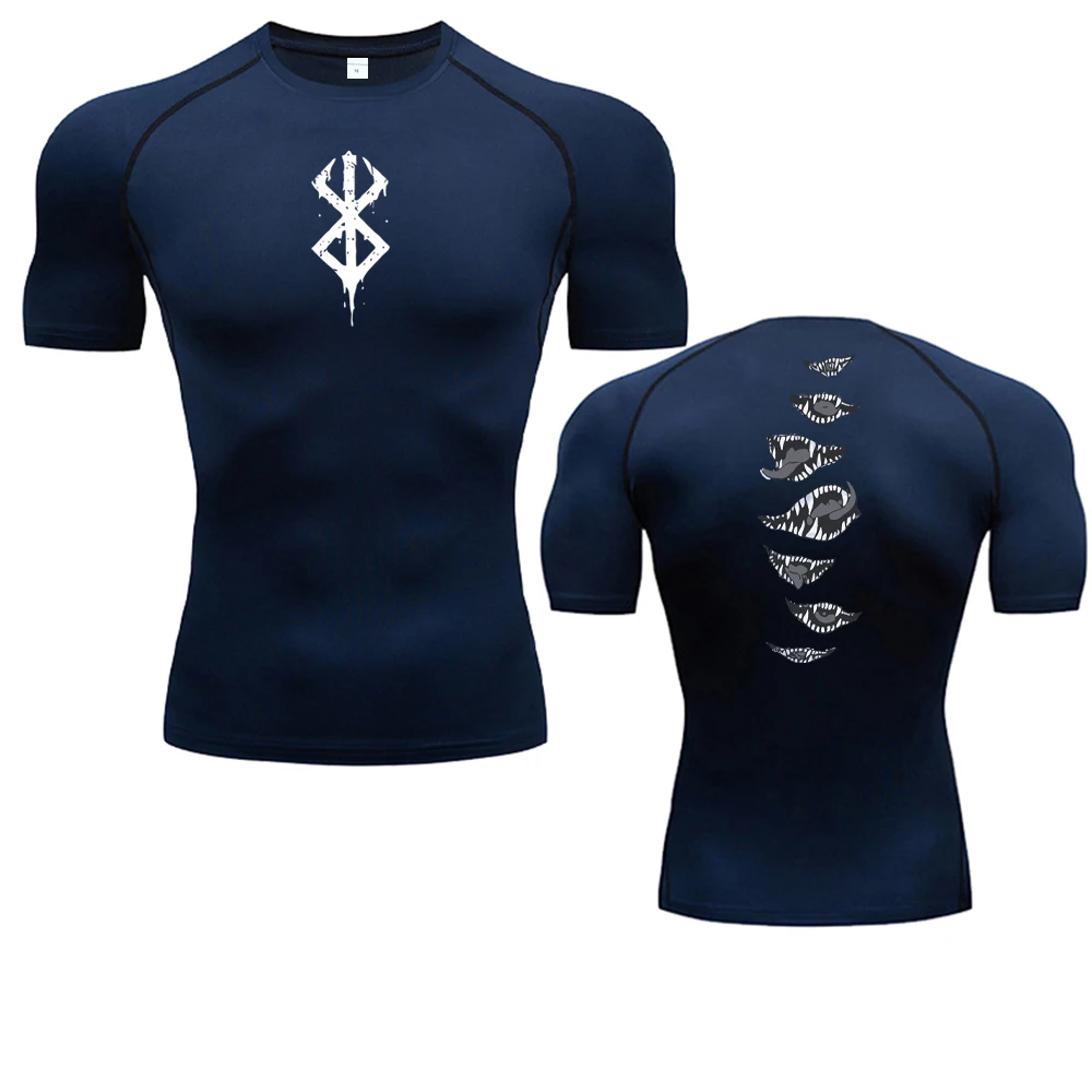 Color: Blue, Size: M - 2024Anime Berserk Guts Men's Compression Shirt Fitness Sport Running Tight Gym TShirts Athletic Quick Dry Tops Tee Summer