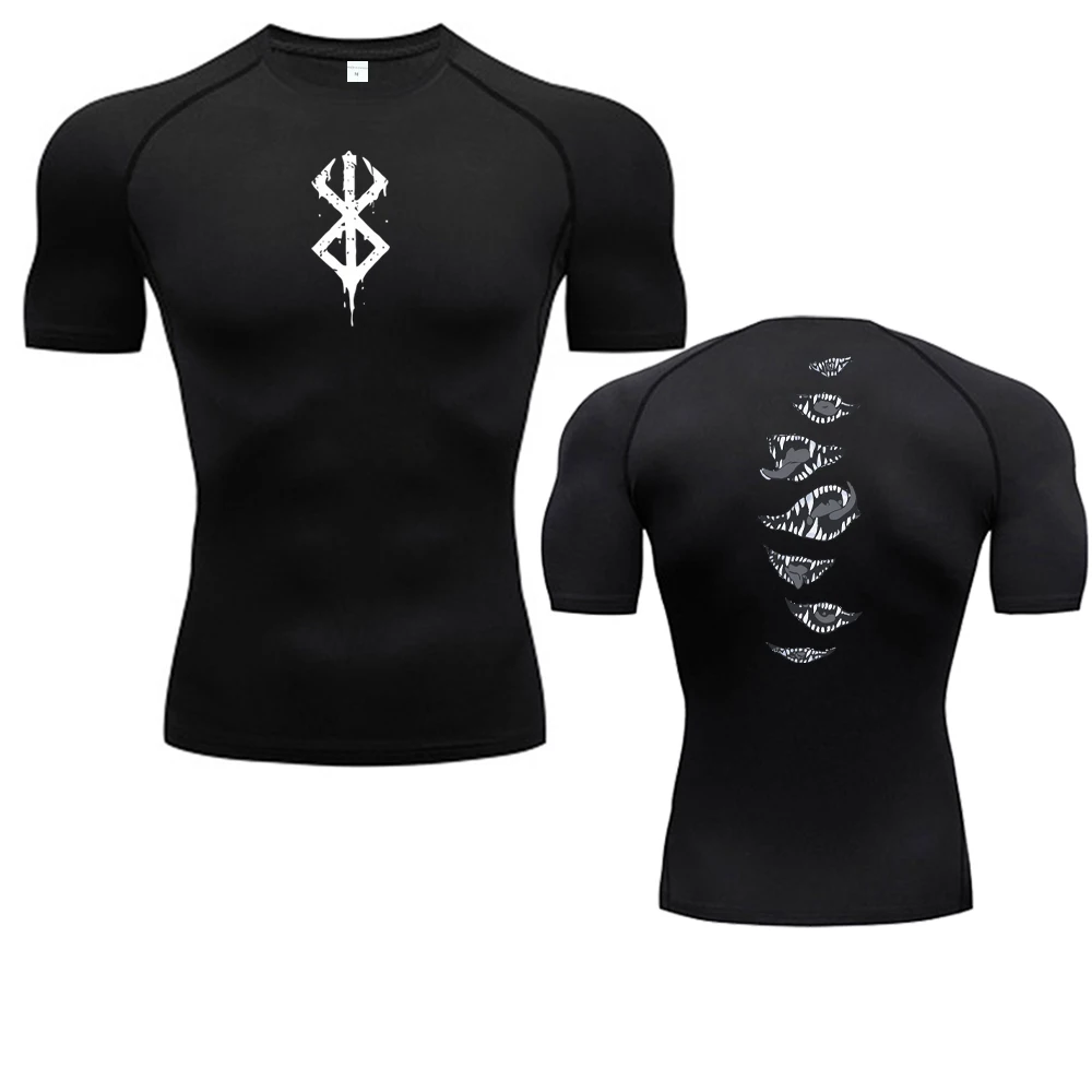 Color: Blue, Size: M - 2024Anime Berserk Guts Men's Compression Shirt Fitness Sport Running Tight Gym TShirts Athletic Quick Dry Tops Tee Summer