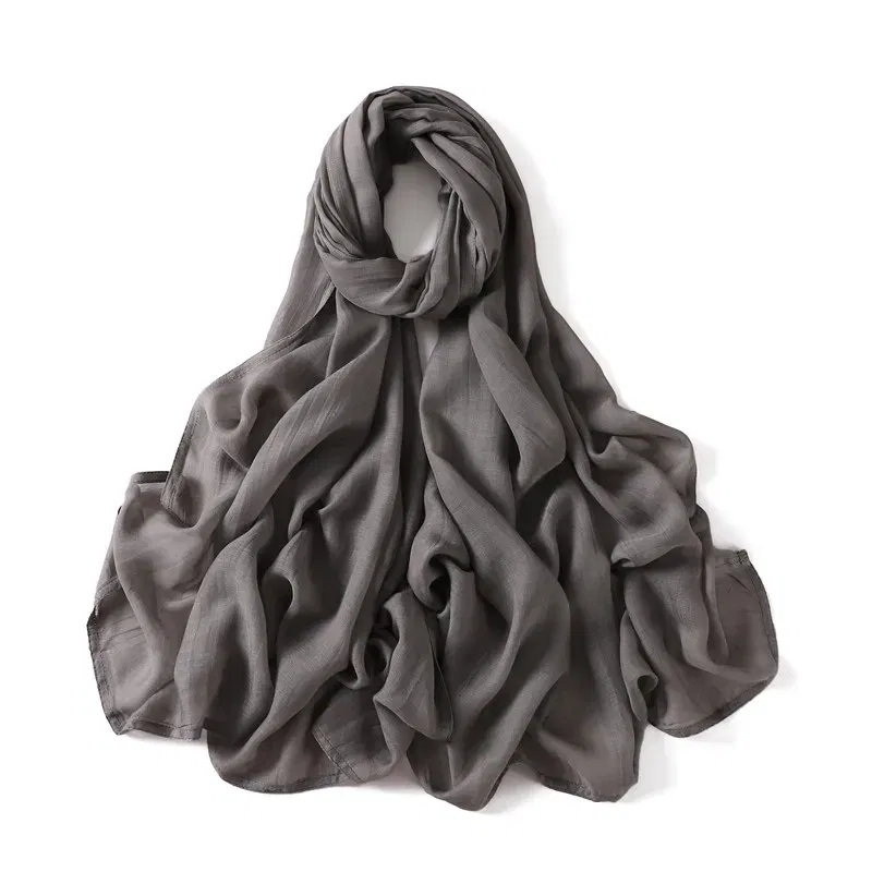 Color: Orange - Women Big Size Plain Solid Cotton Rayon Hijab Scarf Lady High Quality Wraps and Shawls Musulman Headband Islamic Turban 180*95Cm
