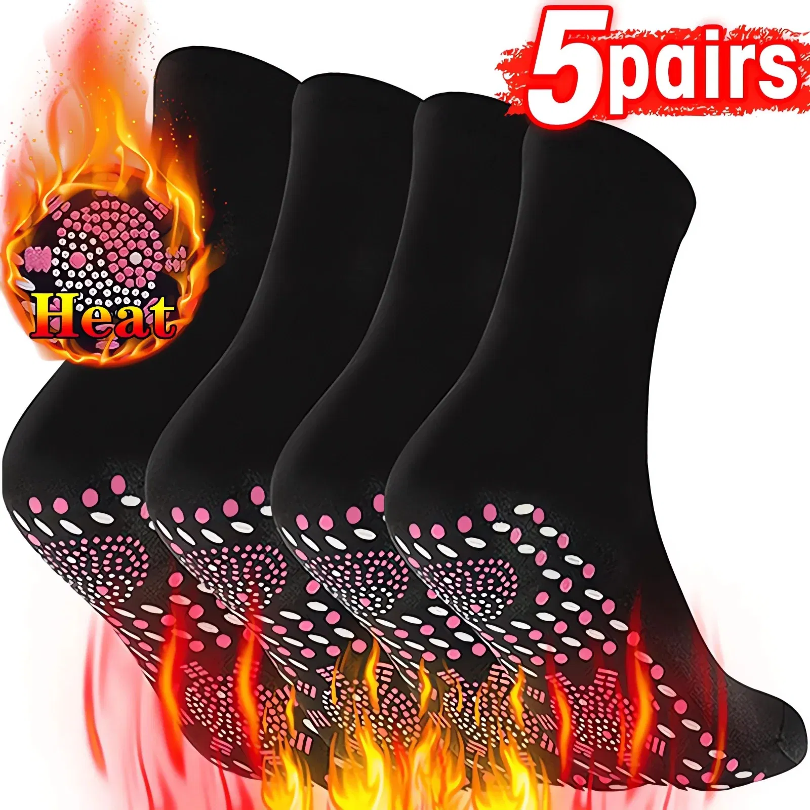 Color: Blue - 1/5pairs Tourmaline Self-Heating Socks Winter Warm Thermal Health Care Socks Slimming Health Short Sock Magnetic Therapy Sock