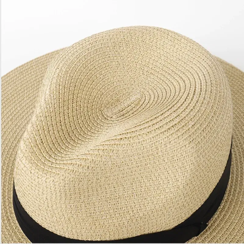 Color: WHITE, Size: S - Large Size XL61-64cm Panama Sun Hats Men Wide Brim Straw Caps Women Summer Big Head Beach Hat Male Plus Size Fedora Hat 58-60cm