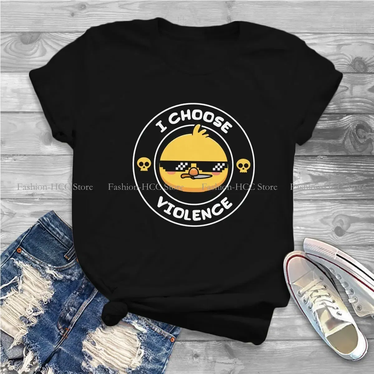 Color: WHITE, Size: M - Sunglasses Style Polyester TShirt I Choose Violence Funny Duck Comfortable New Design Gift Idea T Shirt Stuff