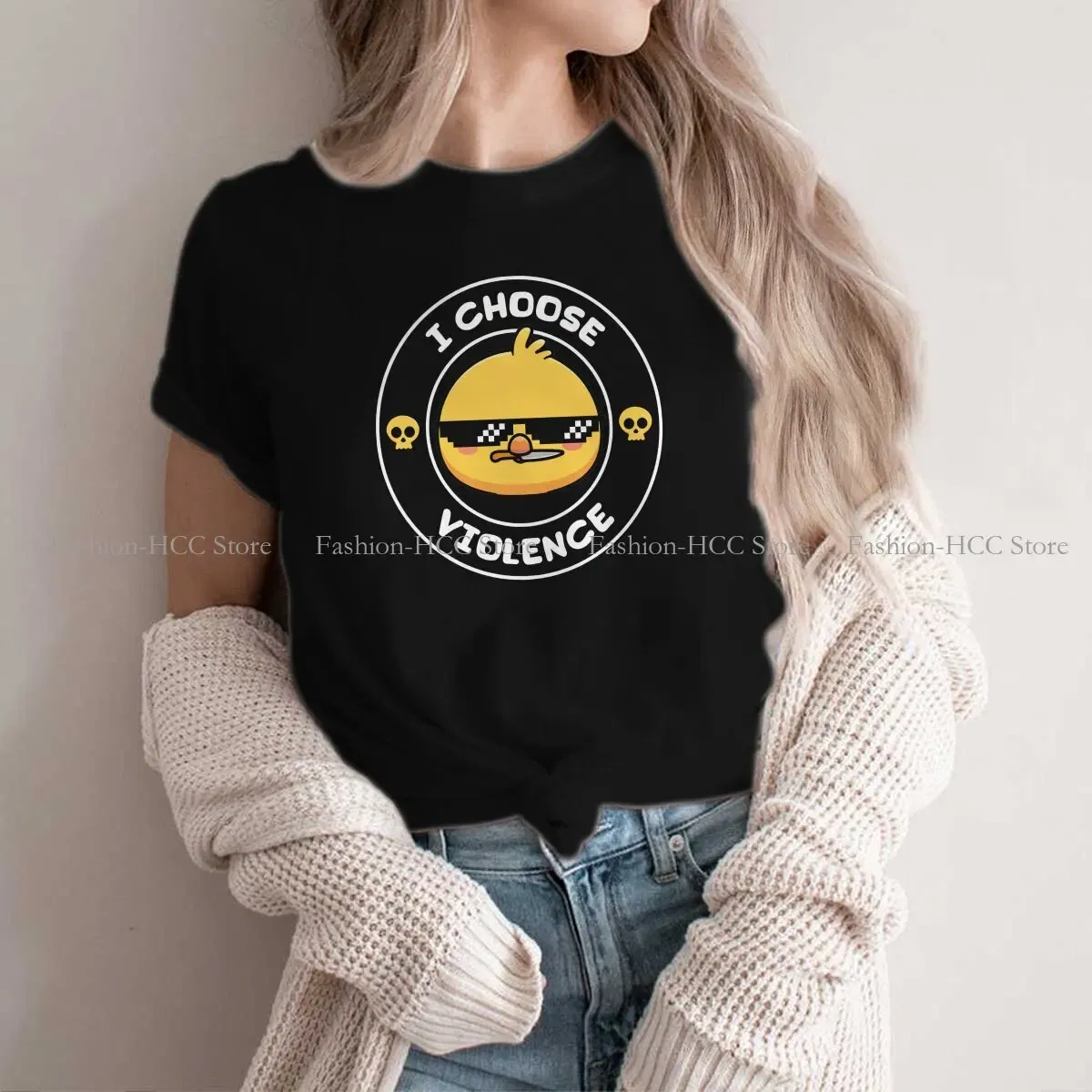 Color: WHITE, Size: M - Sunglasses Style Polyester TShirt I Choose Violence Funny Duck Comfortable New Design Gift Idea T Shirt Stuff