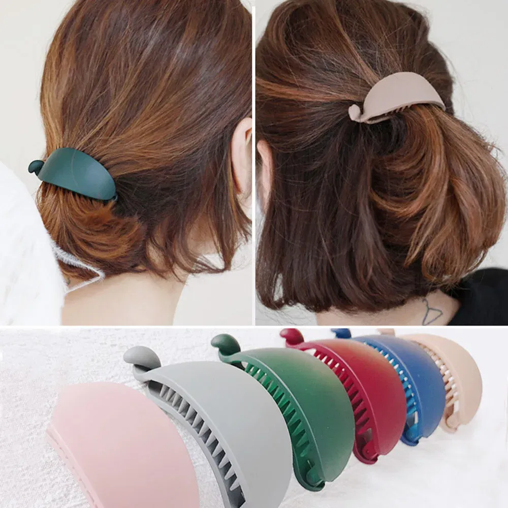 Color: GRAY - New Cute Candy Colors Banana Shape Hair Claws Women Girls Sweet Hair Clips Ponytail Holder Hairpins Fashion Hair Accessories