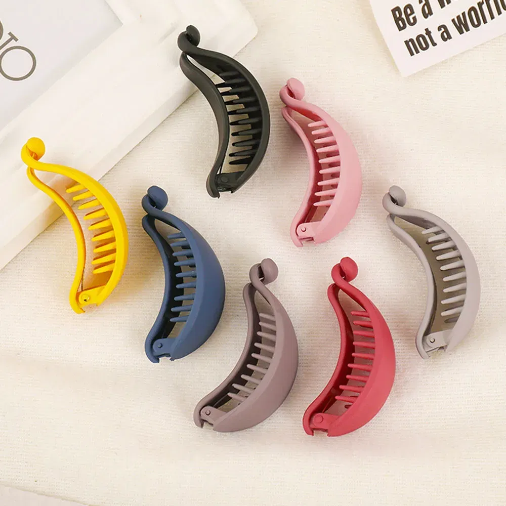 Color: GRAY - New Cute Candy Colors Banana Shape Hair Claws Women Girls Sweet Hair Clips Ponytail Holder Hairpins Fashion Hair Accessories