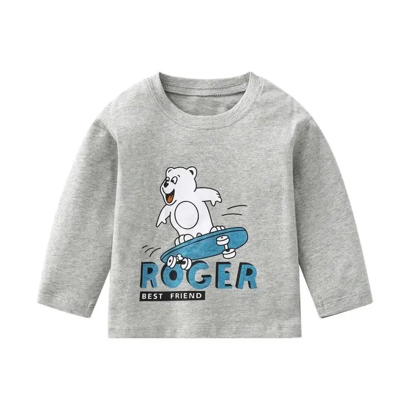 Color: GRAY, Kid Size: 3T?€?€·?¤–运动?‰ - Children's long-sleeved T-shirt 2024 spring & fall new style small and medium-sized kidsren's baby round neck bottoming shirt