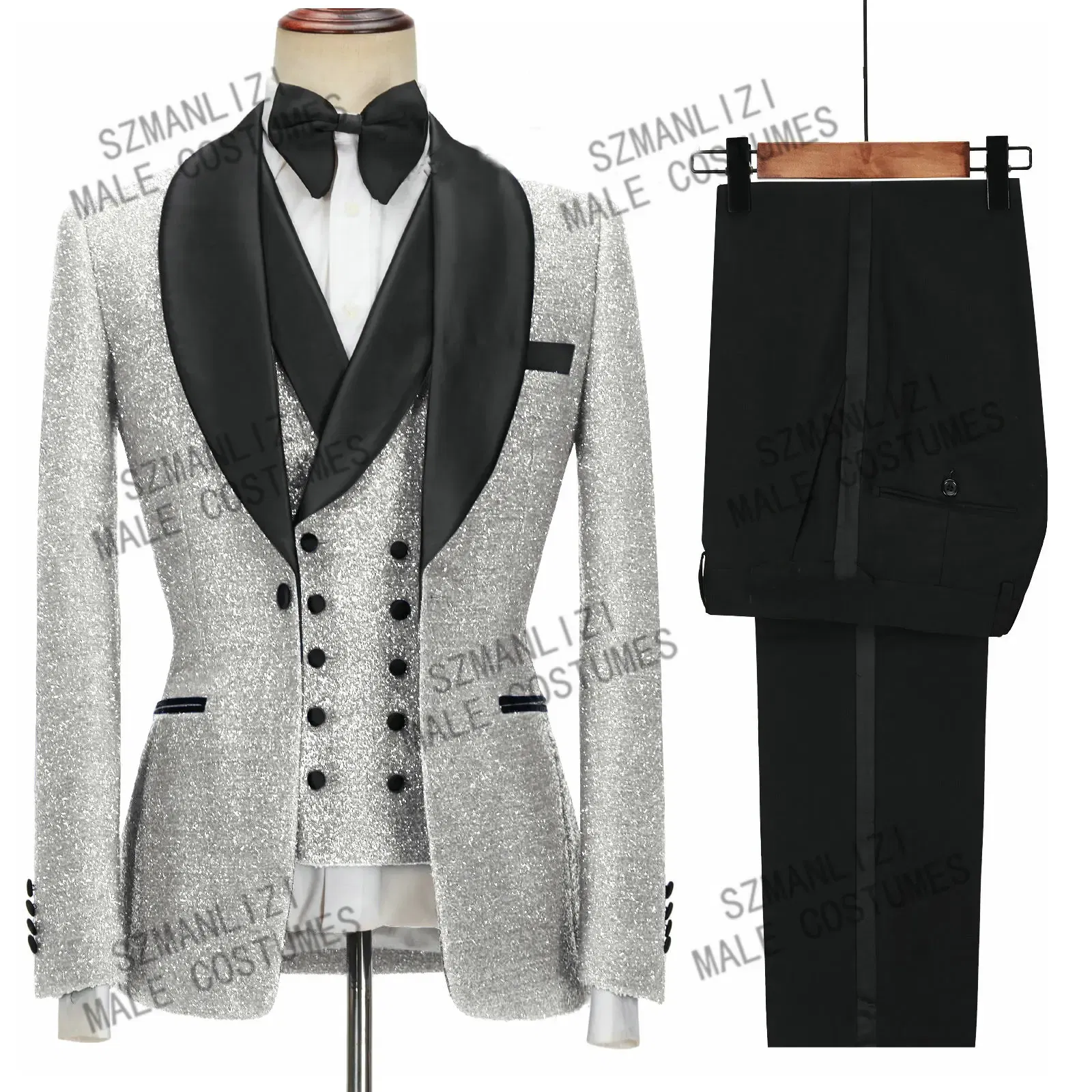 Color: Dark Grey, Size: S - SZMANLIZI 2022 Latest Designs Black Floral Party Blazer Men Suits Costume Homme Groom Tuxedos Wedding Terno Masculino 3 Pieces