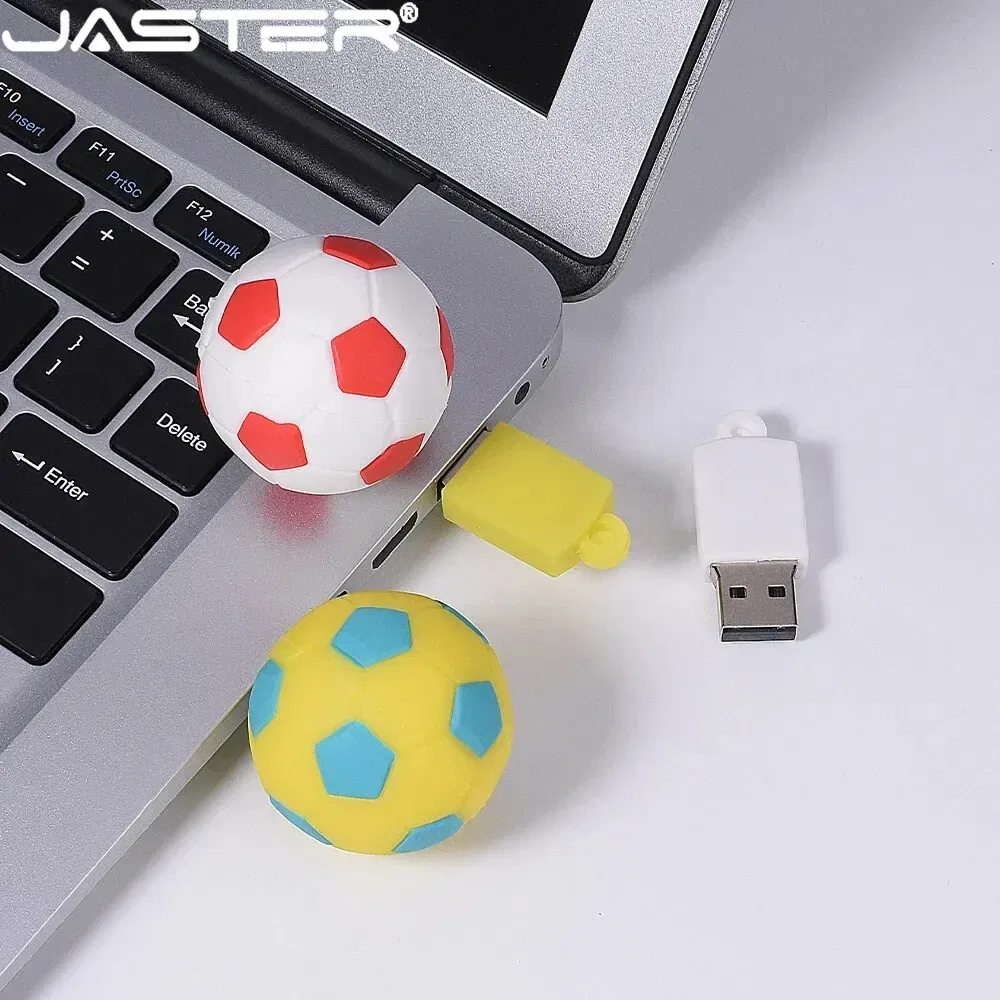 Capacity: 32GB, Color: Red - Football USB Flash Drive 64GB Cute Cartoon Memory Stick 32GB Yellow Red Black Pen Drive 16GB Creative Gift U Disk Free Chain