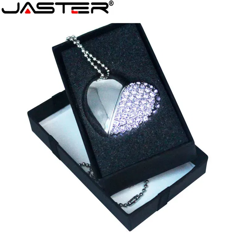 Color: black, Capacity: 4GB - Metal Diamond USB Flash Drive 128GB Crystal Heart With Gift Box Pen Drive 64GB Creative Gifts Memory Stick Pendrive 32GB 16GB 8G