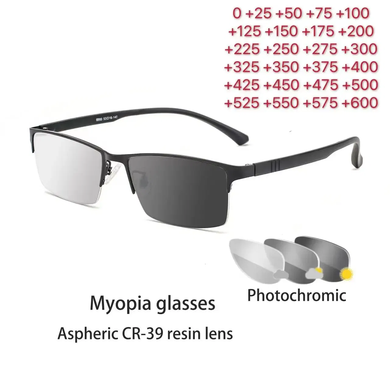 Frame Color: black, Ships From: CHINA, Eye Prescription: +175 - Photochromic Sunglasses Chameleon Lens Myopia Blue Light Blocking Men's Computer Glasses Game for Sight +0.50 +0.75 +175 +2.5 +6