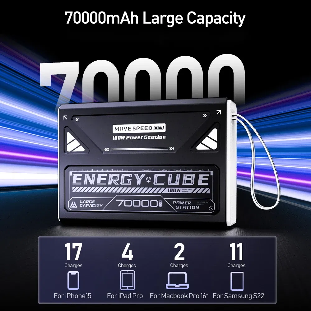 Battery Capacity: 50001mAh-100000mAh, Color: black, Ships From: CHINA - New Z70Pro Large Capacity Power Bank 100W Fast Charge External Battery w/ Flashlight Powerbank for Laptop Outdoor Camping