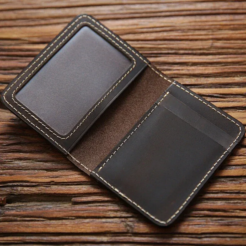 Color: Navy Blue - Retro Crazy Horse Leather Cards Cases Mens Cowhide Credit Card Holder Wallet Handmade Ultra-thin Slim Drivers License ID Cover