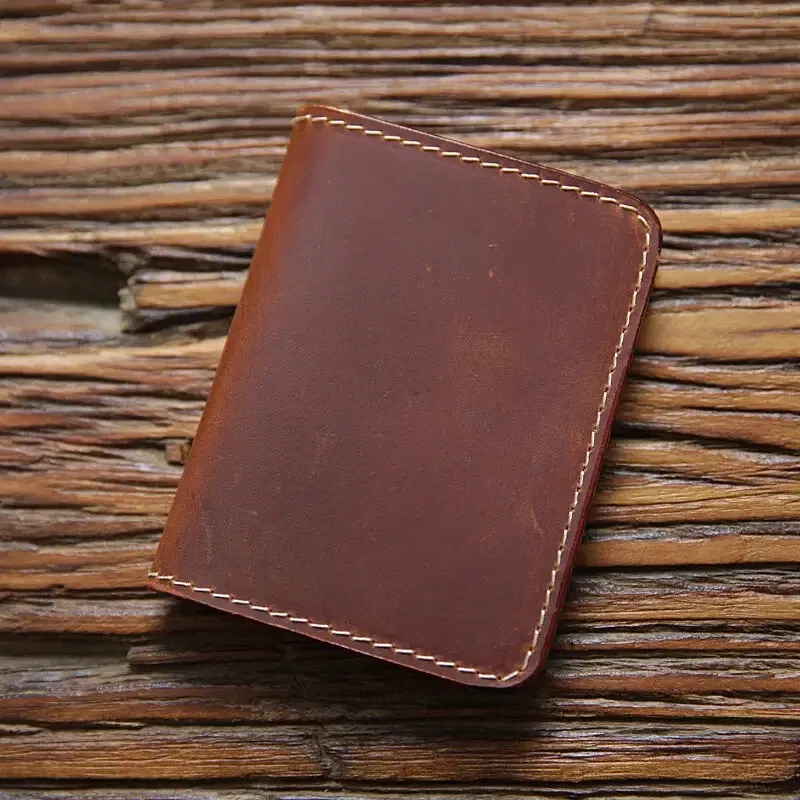 Color: Navy Blue - Retro Crazy Horse Leather Cards Cases Mens Cowhide Credit Card Holder Wallet Handmade Ultra-thin Slim Drivers License ID Cover