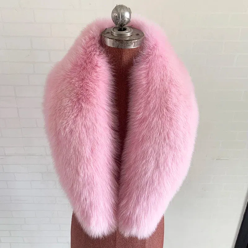 Color: Burgundy, Size: M - 100% Natural Real Fox Fur Collar For Women Men Coat Jacket Fur Scarf Winter Extra Large Size Neck Warmer Fur Scarf Shawls Wraps