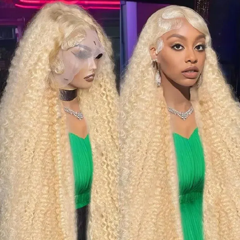Color: #1B, Ships From: CHINA, Stretched Length: 22INCHES, Density: 150% - 613 Blonde Curly glueless 13x6 Transparent Hd lace front wig Deep Wave human hair 36 inch Brazilian wig pre plucked for women