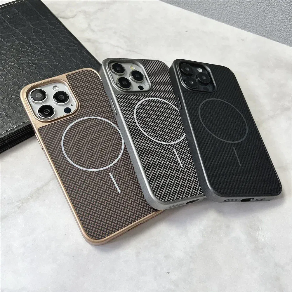 Color: black, Compatible-Phone Models: For iPhone 13 Pro Max - Carbon Fiber Textured Magnetic Phone Case For iPhone 16 Pro Max 15 14 13 12 Shockproof Soft Cover For Magsafe Wireless Charging
