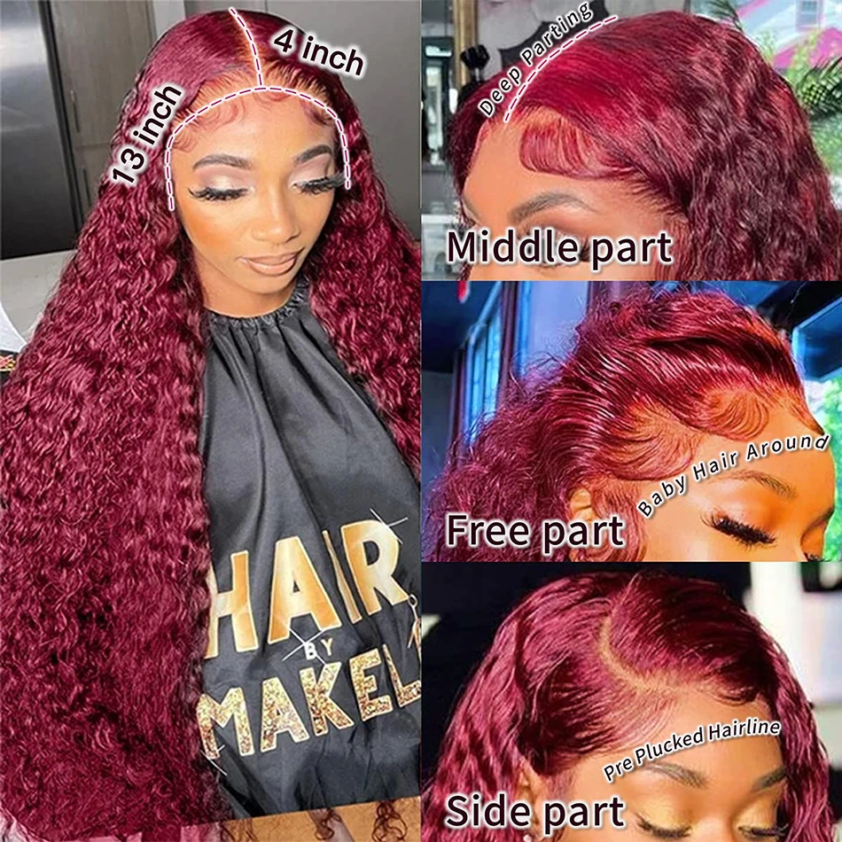 Color: T1B/613, Ships From: CHINA, Stretched Length: 20inches, Density: 210% - Red Curly Wigs 99J Burgundy 13X6 Hd Lace Frontal Human Hair Wig Colored Deep Wave Frontal Wig 13X4 Red Lace Front Human Hair Wig