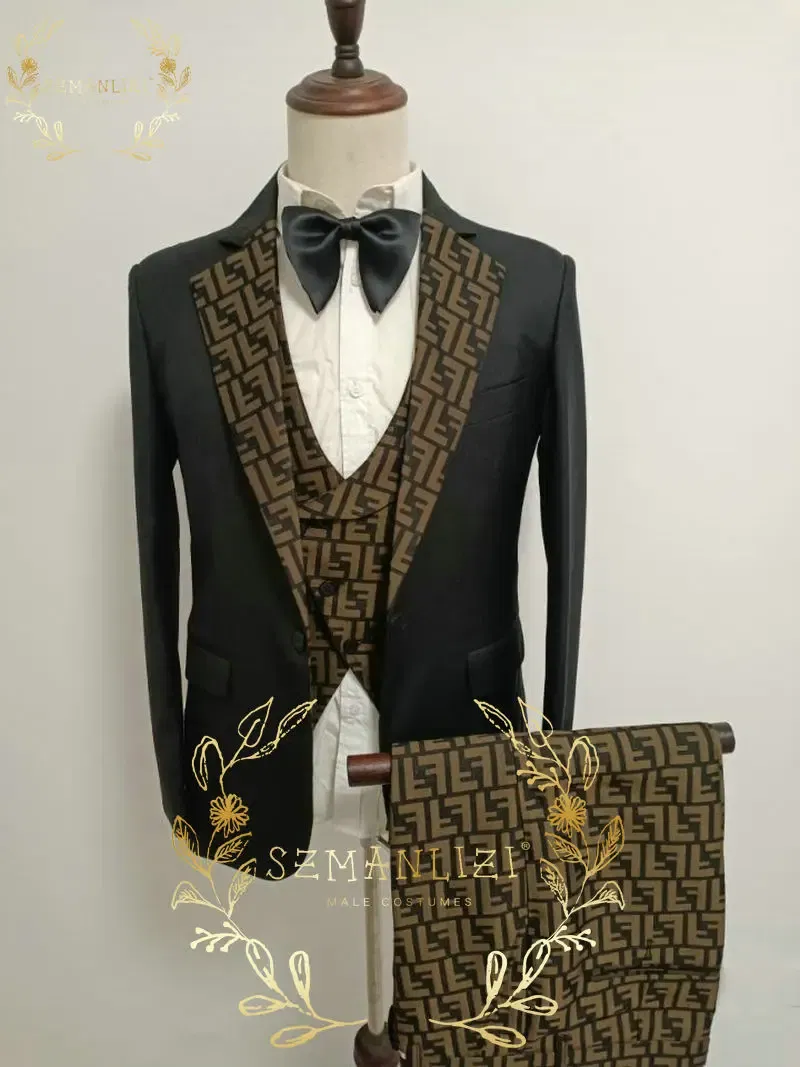 Color: Red, Size: M - SZMANLIZI 2022 Latest Designs Black Floral Party Blazer Men Suits Costume Homme Groom Tuxedos Wedding Terno Masculino 3 Pieces