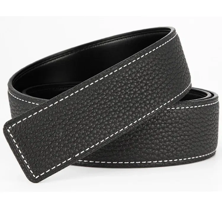 Color: MULTI, Belt Length: 105CM - 3.1cm No Buckle Belt Brand Belt Men High Quality Male Genuine Real Leather Strap forJeans Litchi grain Belt Cinturones Hombre