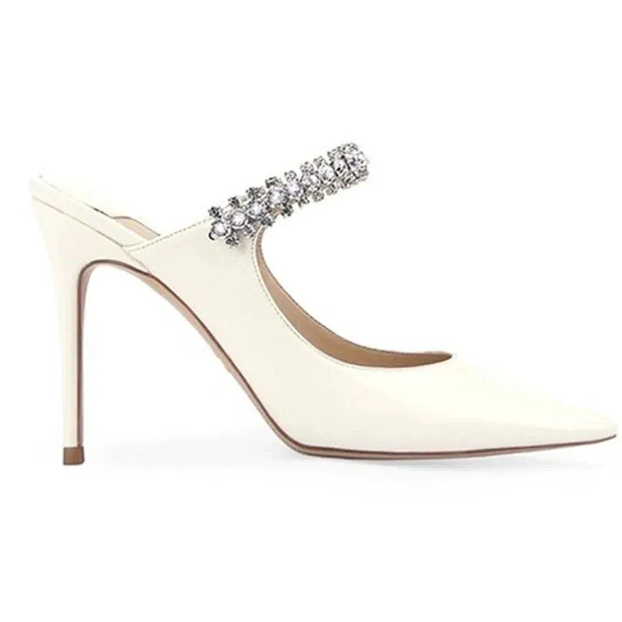 Color: Orange, Shoe Size: 40, Ships From: CHINA - Elegant Leather Mules Pointed Toe Stylish Rhinestone Embellished High Heel Sandals Sophisticated Party Evening Shoes Footwear