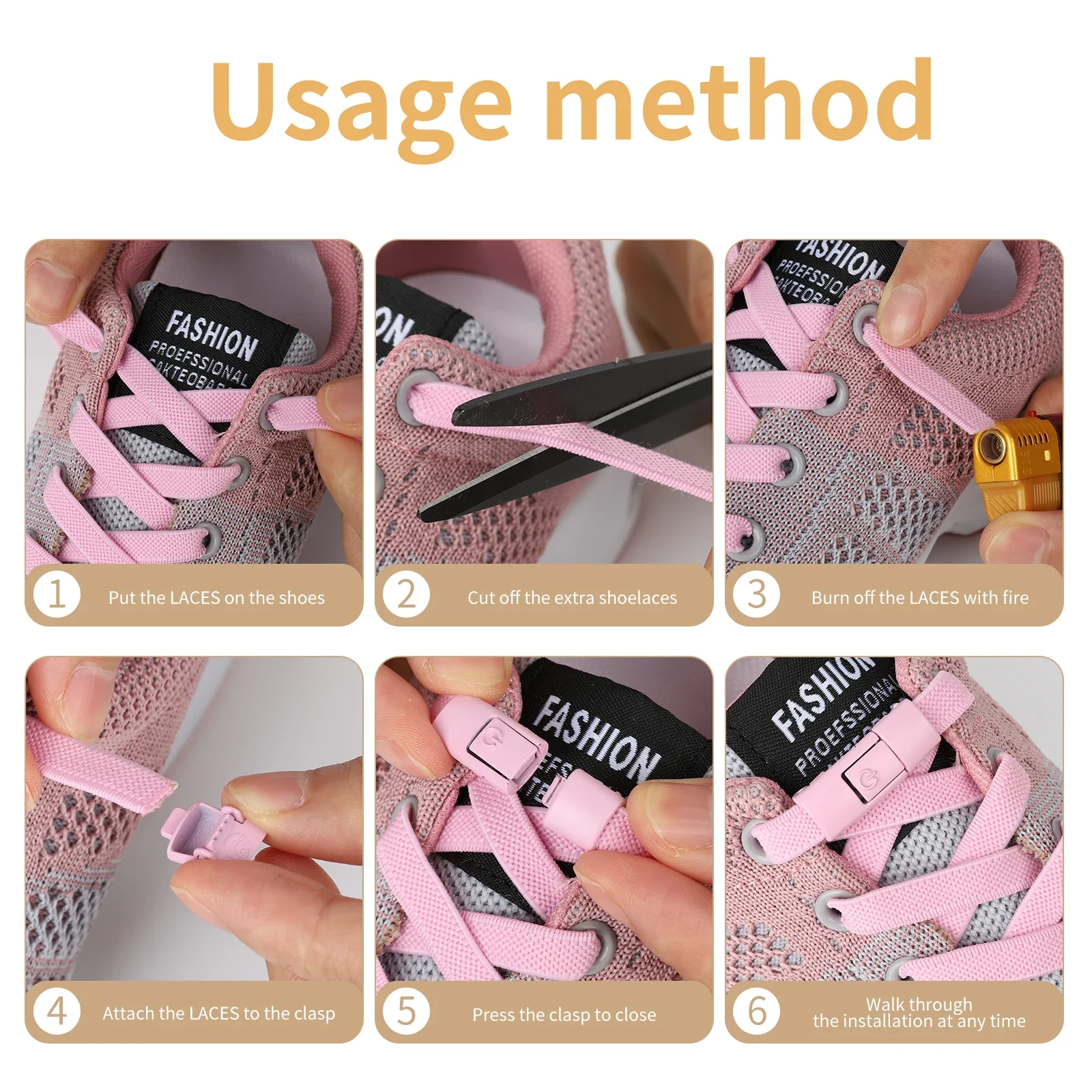 Color: Beige - 2/4/10pairs Without Ties Elastic Laces No Tie Shoe Laces Press Lock Shoelaces Sneaker Kids Adult 8MM Widened Flat Shoelace