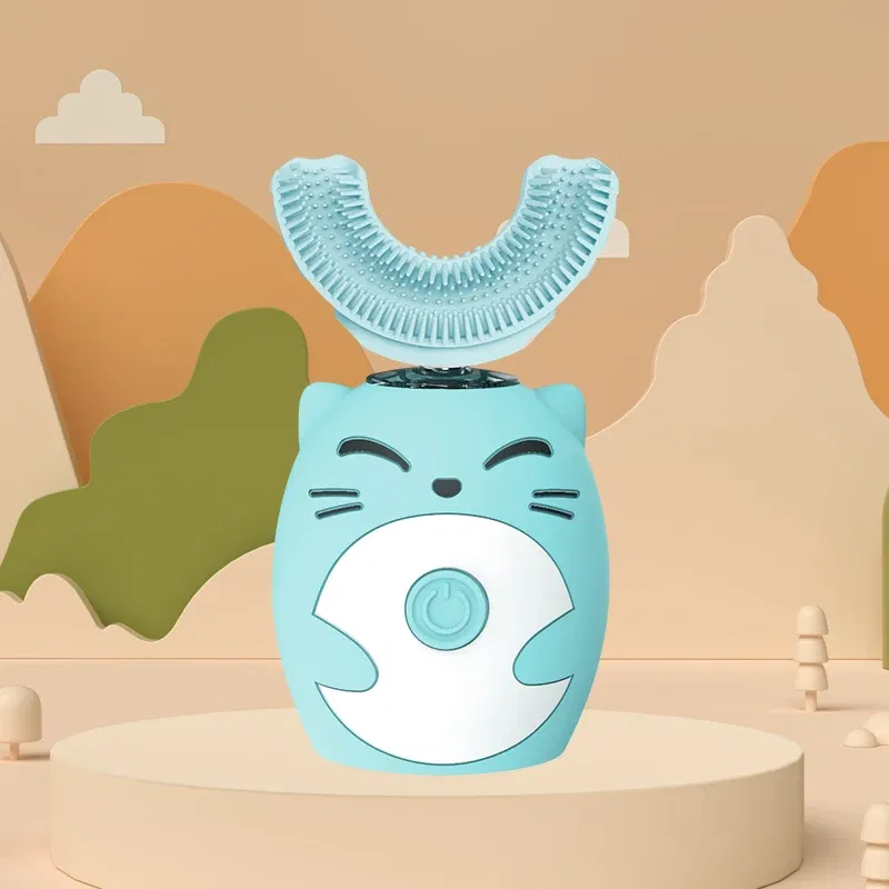 Color: Brown, Ships From: CN - Sonic Electric Toothbrush Kids U-shaped Smart 360 Degrees Ultrasonic Tooth Brush Teeth Whitening For Children IPX7 Waterproof