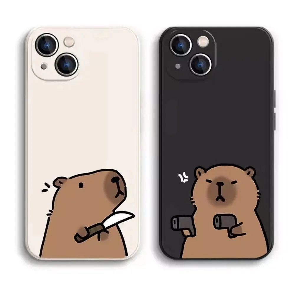 Color: Blue, Material: Genuine Leather - Cartoon Animal Capybara Phone Case For Samsung Galaxy S10 S20 S21 S22 S23 S24 FE Plus Ultra Note 20 Couple Paired Silicone Cover