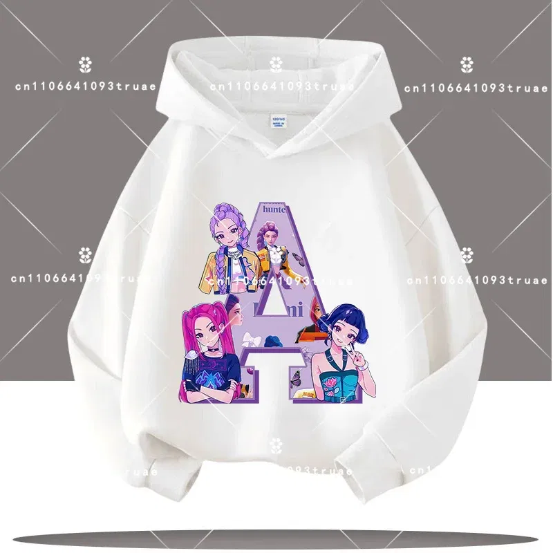 Color: Red, Kid Size: 5 - K-pop Demon Hunters Letter A-Z 3-12 Year Old Children Hooded Sweatshirt Girls' Casual Shirt Boys' Sports Shirt Cartoon Print