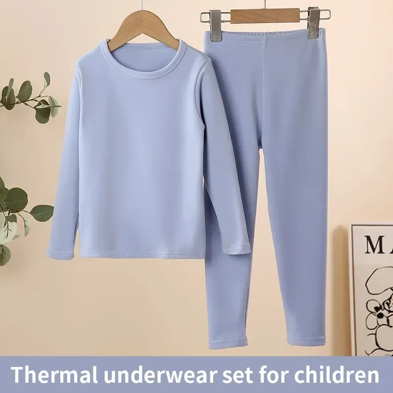 Color: Brown, Kid Size: 15 - 2-Piece Children's Thermal Underwear Suit boys' Autumn Clothes And Trousers Padded Cotton Sweater Girls' Casual Joker Home Cloth