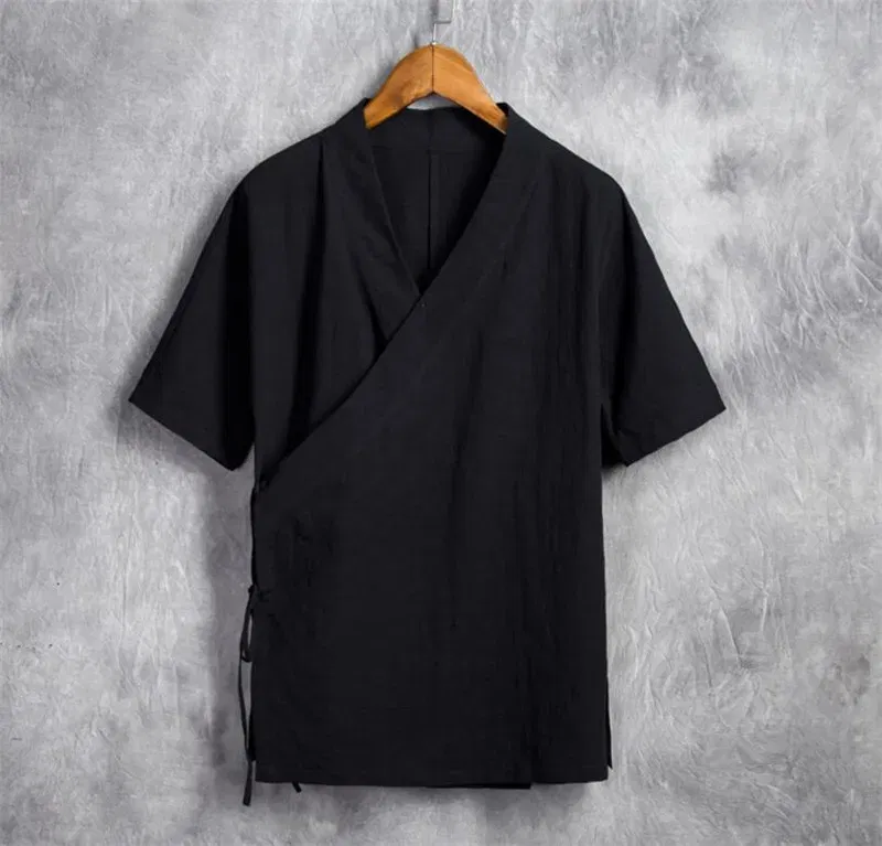 Color: black, Size: XL - Men Cotton Linen Short sleeve Kung Fu Shirt Classic Chinese Style Tang Clothing Size M-6XL