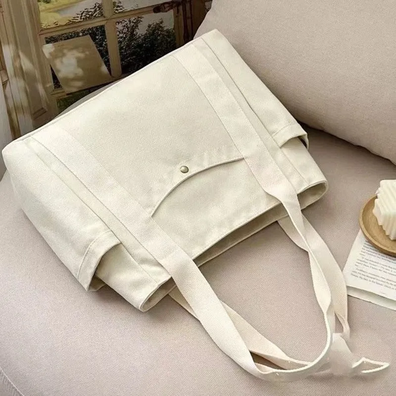 Color: Beige - Large Capacity Canvas Tote Bags For Work Commuting Carrying Handbag College Style Student Outfit Book Shoulder Bag Women Bags