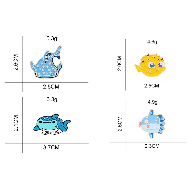 Metal color: Blue white zinc plated, Ships From: CHINA - Cartoon Fish Brooches Collection Fish Koi Flag Bag Clothes Decorative Jewelry Goldfish Shark Whale Brooch Lapel Enamel Pin Badge
