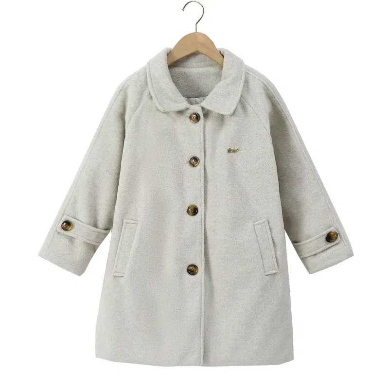 Color: GRAY, Kid Size: 3T - Winter Girls Wool Coat Long Double-faced Tweed Overcoat for Kids Fashion Casual Grey 10 12 14 Years Teenage Children Outerwear