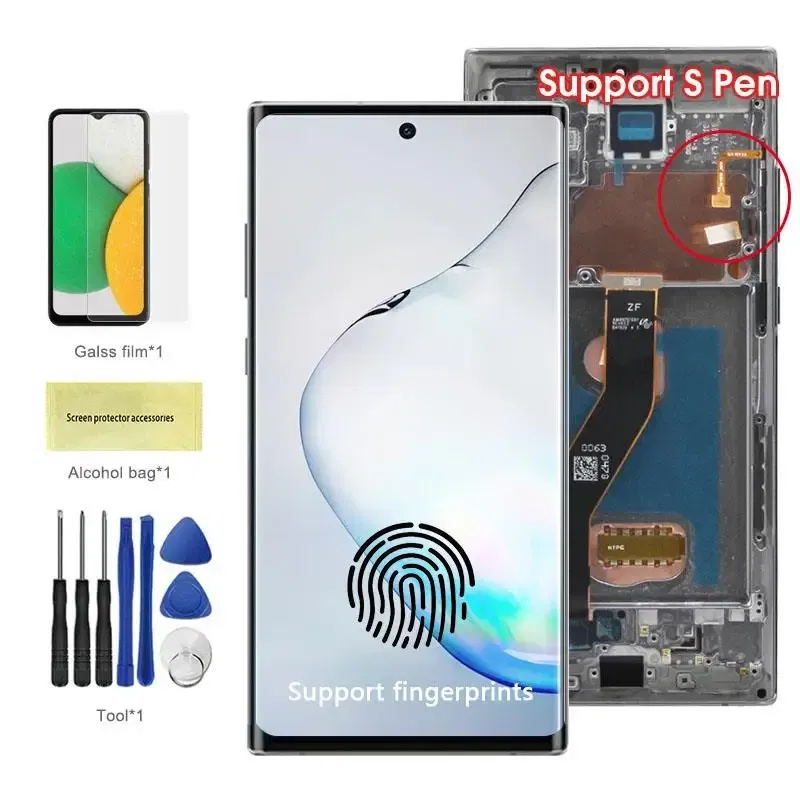 Color: Blue Lotus, Ships From: CHINA - Top AMOLED Note 10 Plus Screen for Samsung Galaxy Note10+ N975F Lcd Display Touch Screen Support S Pen Fingerprints with Frame