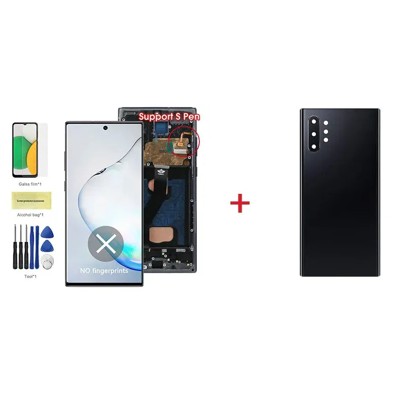 Color: Blue Lotus, Ships From: CHINA - Top AMOLED Note 10 Plus Screen for Samsung Galaxy Note10+ N975F Lcd Display Touch Screen Support S Pen Fingerprints with Frame