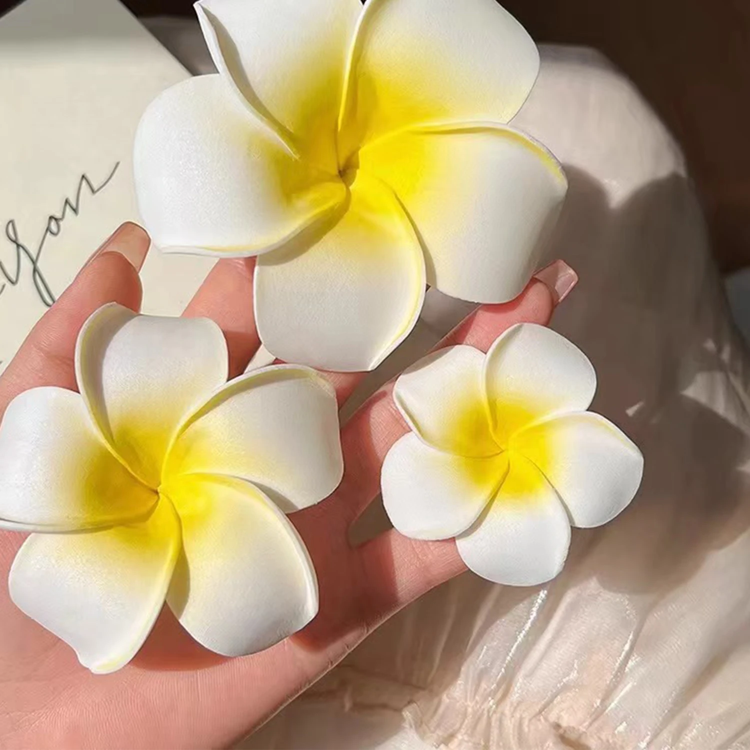 Color: black - 5.5/7/8/9cm Plumeria Flower Hair Clips For Girls Women Hairpins Egg Flower Barrette Hawaiian Wedding Artificial Headwear