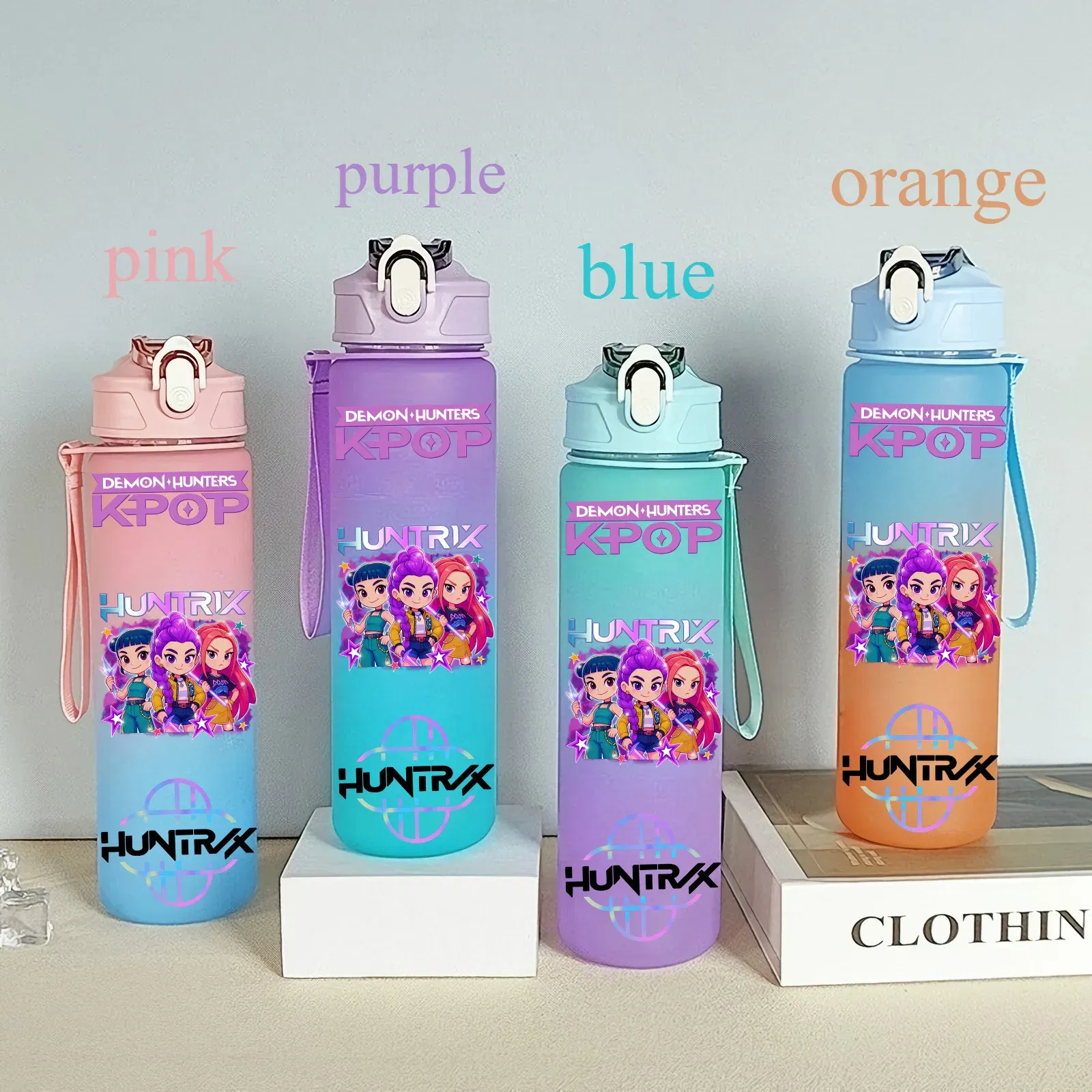Color: SKY BLUE, Size: 12" - 750ML K-pop Demon Hunters HUNTR X Rumi Mira Zoey Jinu Celine Kpop Plastic Water Cup K Pop Drinking Bottle School Huntrix Gourde