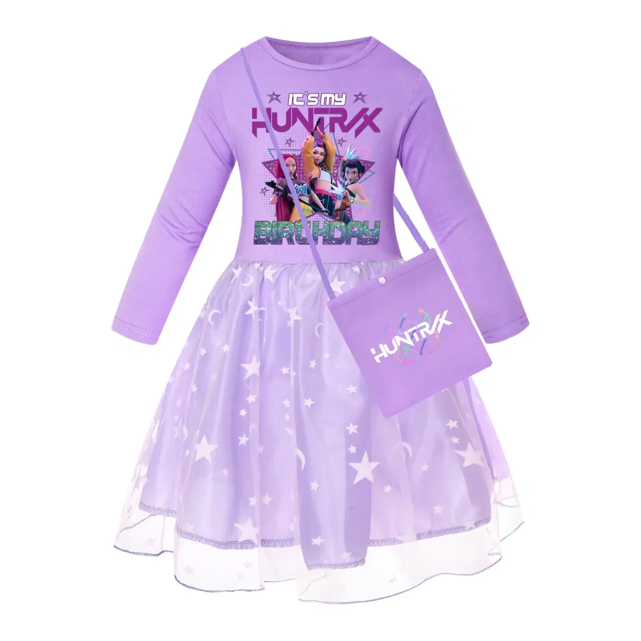 Color: black, Kid Size: 12 - KPop Demon Hunters Kids Clothes Long Slevess Dresses Cotton Rainbow Full Dress Teen Fashion Girl's Clothing Party Clothes 5001