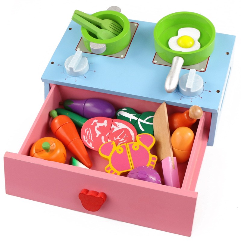 The Kitchen Gas Stove Cooking Simulation Wooden Children Play As Early Magnetic Puzzle Toy
